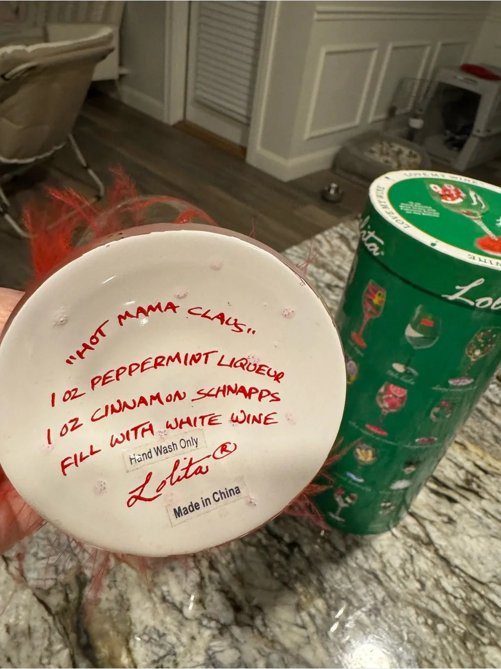 Lolita Red and White Holiday Wine Glass with Feathered Base
